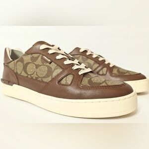 COACH Men's Brown and Cream Clip Court Sneakers